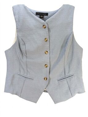 Tulléa Anthropologie Light Blue Tailored Vest Gold Buttons Lined M